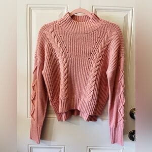Ultra Flirt Blush Cable Knit Turtleneck Sweater